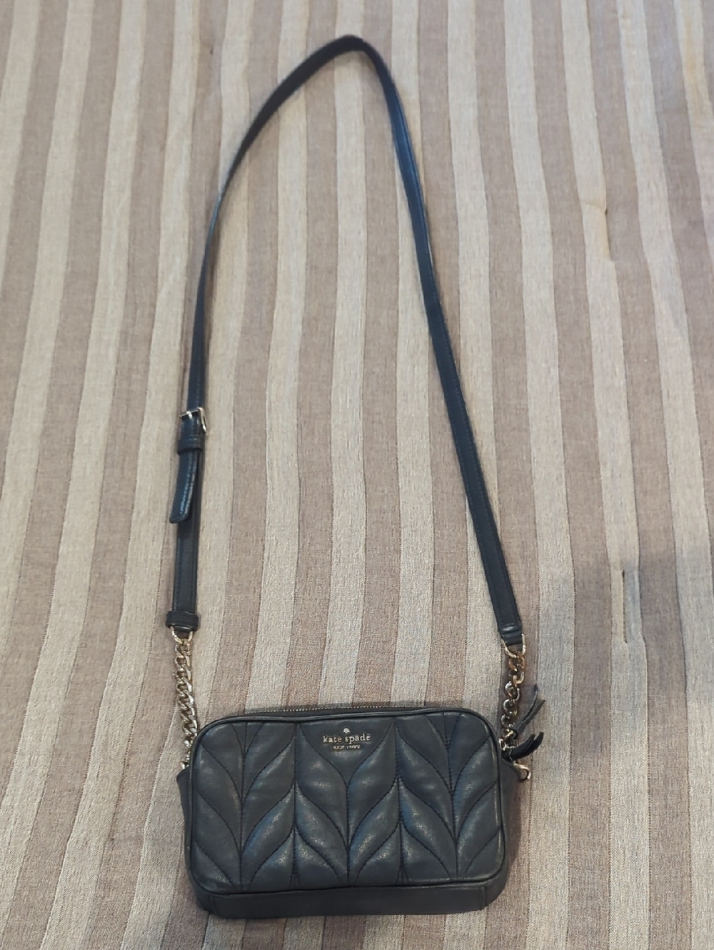 kate spade Black Quilted Leaf-Pattern Crossbody Bag